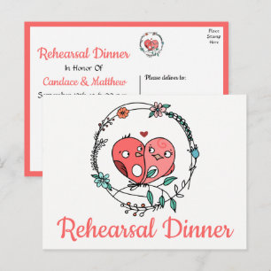 Cartão Postal De Convite Jantar de Ensaio de Casamento de Papagaios Rosa Fl