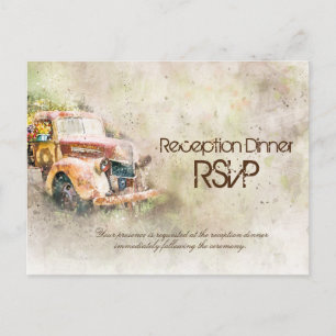 Cartão Postal De Convite Jantar de Recepção em Caminhão Rústico Antigo RSVP