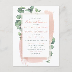 Cartão Postal De Convite Jantar de Rehearsal Floral Brushed Pintado de Rosa
