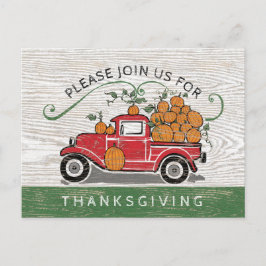 Cartão Postal De Convite Janto de Ação de Graças Vintage Truck Pumpkins