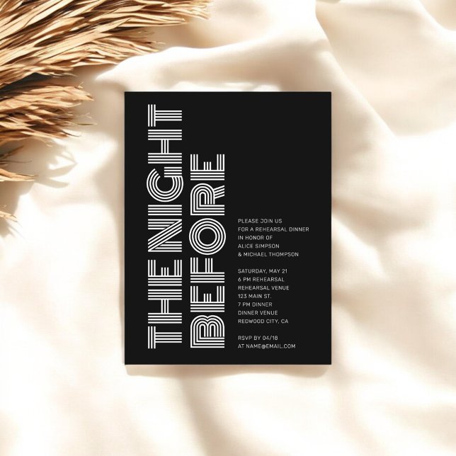 Cartão Postal De Convite Janto de ensaio retroativo moderno preto (Criador carregado)