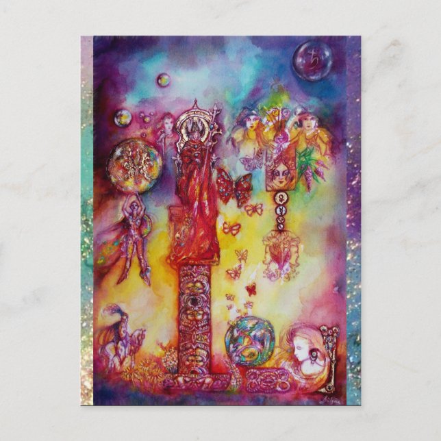 Cartão Postal De Convite JARDIM DE SOMBRAS PERDIDAS FADAS,BORBOLETAS rosa (Frente)