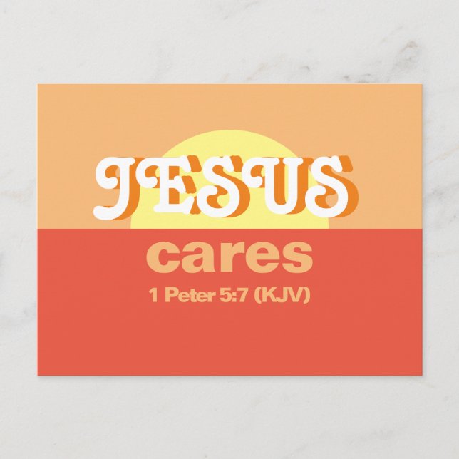Cartão Postal De Convite Jesus Cares. 1 Peter 5:7 (KJV) - (Frente)