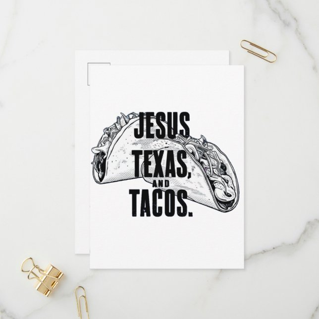 Cartão Postal De Convite Jesus Texas e Tacos Comida engraçada Cinco de Mayo (Frente/Verso In Situ)