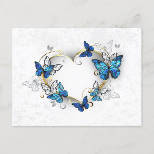 Cartão Postal De Convite Jewelry Heart with Butterflies Morpho