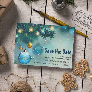 Cartão Postal De Convite Jolly Blue & Gold Natal Salve a Data