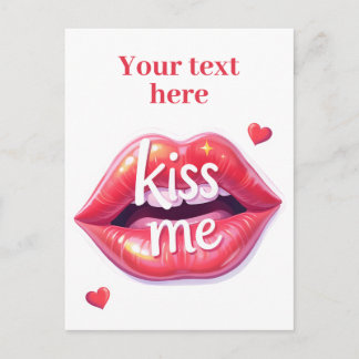 Cartão Postal De Convite Kiss Me Glossy Red Lips Art Illustration