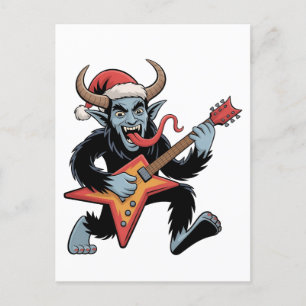 Cartão Postal De Convite Krampus Espantoso Guitarra Rock Elétrico Natal
