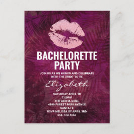 Cartão Postal De Convite Lábios de Lantera Sexy Rosa Bachelorette Glamorosa