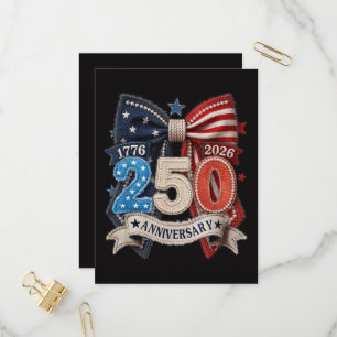 Cartão Postal De Convite Laço da Bandeira Americana 250º Aniversário Patrio