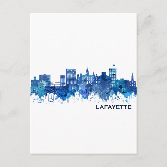 Cartão Postal De Convite Lafayette Louisiana Skyline Blue (Frente)