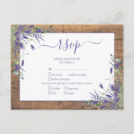 Cartão Postal De Convite Lavanda Eucalyptus Script Wood Wedding RSVP