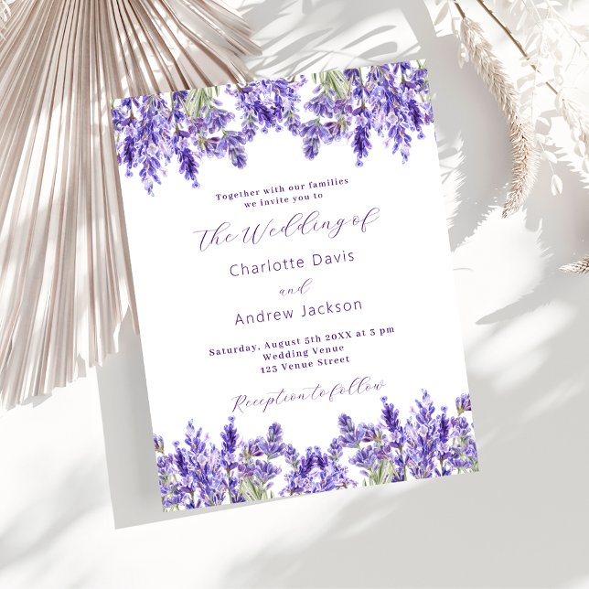 Cartão Postal De Convite Lavanda violeta floral aquarela casamento (Criador carregado)