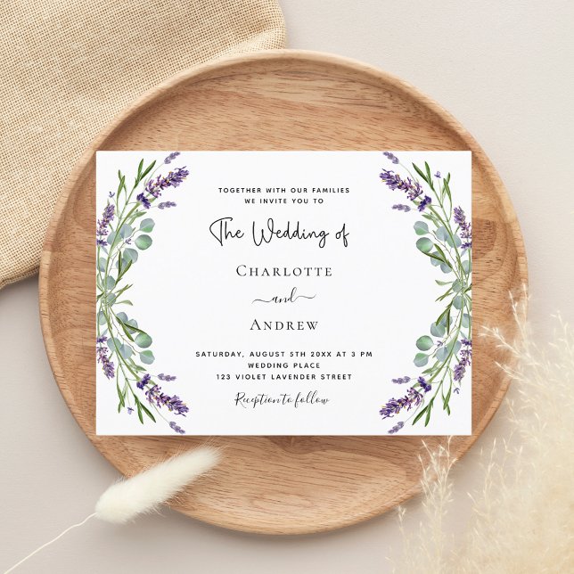 Cartão Postal De Convite Lavanda violeta floral verde casamento de luxo (Criador carregado)