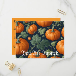 Cartão Postal De Convite Leafy Pumpkin Patch