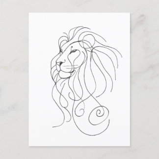 Cartão Postal De Convite Leão Desenhado Mão - Arte de Linha Minimalista