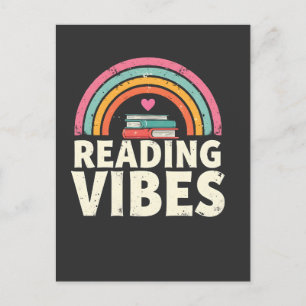 Cartão Postal De Convite Leitura de Vibes Retro Rainbow Vintage Books Amant