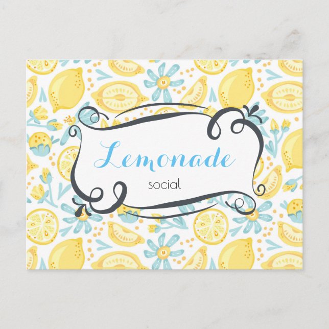 Cartão Postal De Convite Lemons e Flores - Convidado Social sobre Limonada (Frente)