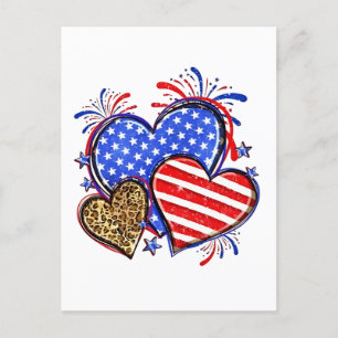 Cartão Postal De Convite Leopard American Flag Heart 4 de julho dos EUA