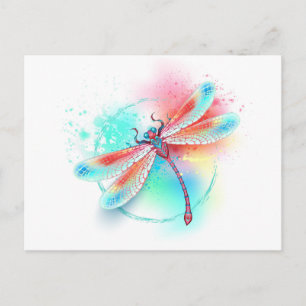 Cartão Postal De Convite Libélula vermelha sobre fundo de aquarela