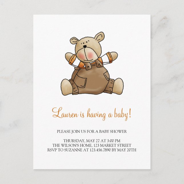 Cartão Postal De Convite Lil' Bears ・ Baby Boy Brown Romper (Frente)