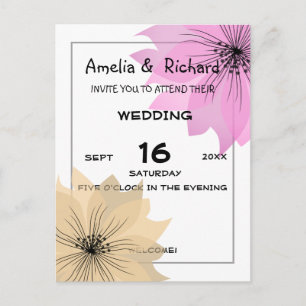 Cartão Postal De Convite Lila casamento elegante flor florida cor-de-rosa d