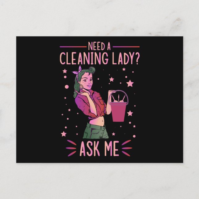 Cartão Postal De Convite Limpeza Lady Housekeeper Cleaner Gra (Frente)