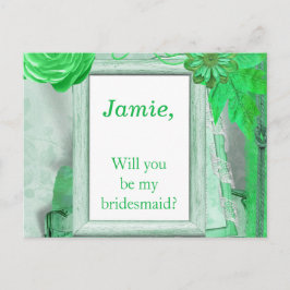 Cartão Postal De Convite Linda chamada floral verde Bridesmaid