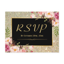 Linda resposta RSVP Floral de Glitter Dourada