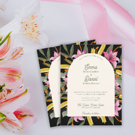 Cartão Postal De Convite Lírio Rosa Bege Escuro Casamento Arqueado