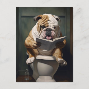 Cartão Postal De Convite Literário Bulldog Engraçado Bathroom Humor
