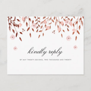 Cartão Postal De Convite Lítima Dourada Elegante Rosa RSVP de Casamento F