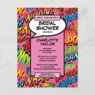 Cartão Postal De Convite Livro de banda desenhada moderna de Chá de panela 