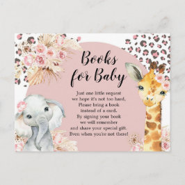 Cartão Postal De Convite Livros de Bebê Menina Animais Festa Boho Safari
