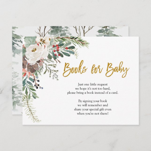 Cartão Postal De Convite Livros Florais de Natal de Inverno para Bebê (Frente/Verso)