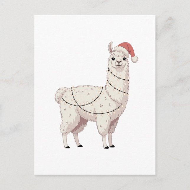 Cartão Postal De Convite Llama Luzes de Natal Animais Resilientes Amante Al (Frente)