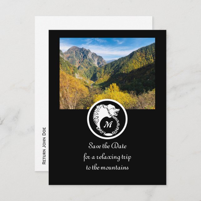 Cartão Postal De Convite Lobo Branco da Neve Silhouette Laurel Monograma Fo (Frente/Verso)