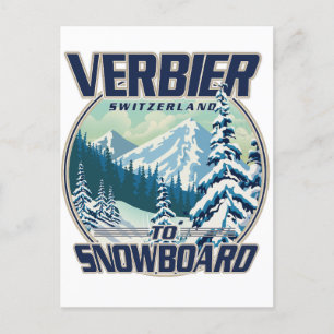 Cartão Postal De Convite logotipo de viagem de snowboard Verbier Suíça
