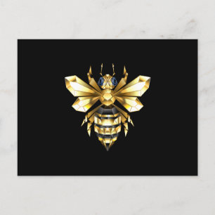 Cartão Postal De Convite Logotipo Faux Gold Foil Polygonal da Abelha em Pre