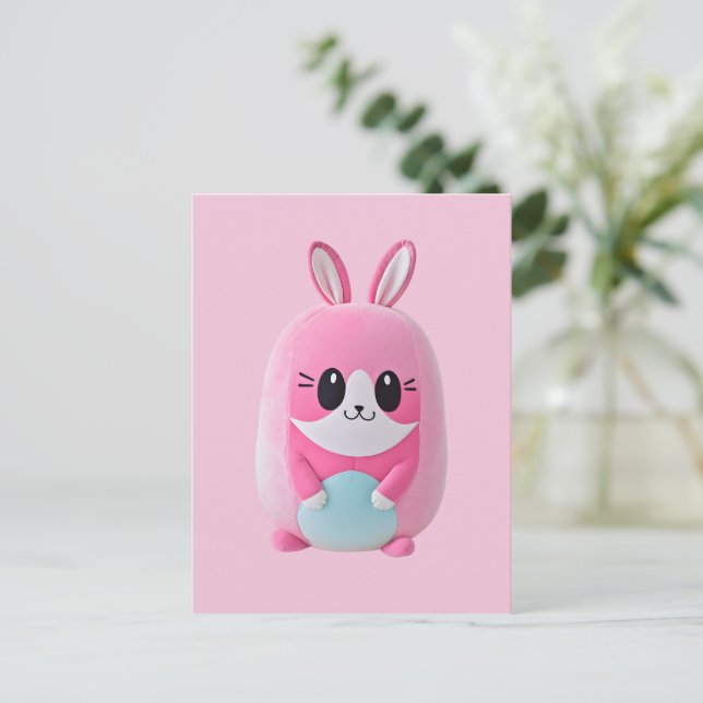 Cartão Postal De Convite "Lou Lou". Uma fofinho, criatura rosa (Em pé/Frente)