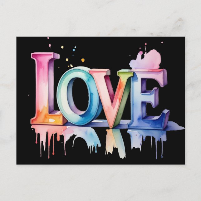Cartão Postal De Convite Love Buchstaben in Pastellfarben 3D (Frente)