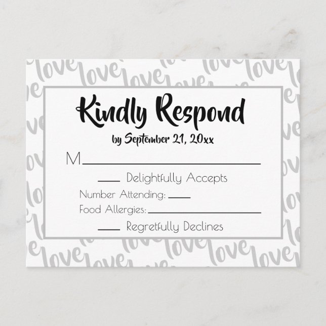 Cartão Postal De Convite Love Modern Script Typoographic RSVP (Frente)