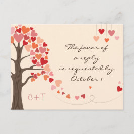 Cartão Postal De Convite Love Tree Hearts Wedding rsvp