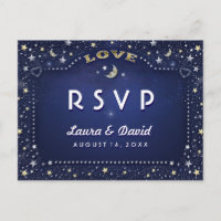 Lua e estrelas Marinho Azul, Dourado, Branca, RSVP