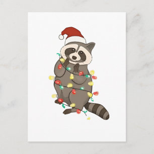 Cartão Postal De Convite Luzes Alegre Natal Guaxinim Chapéu do Papai Noel X
