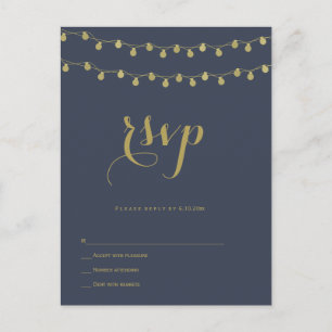Cartão Postal De Convite Luzes modernas do ouro do marinho que wedding