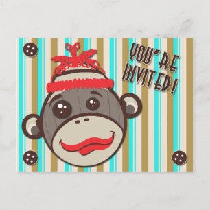 Cartão Postal De Convite Macaco do chapéu maluco que você é convidado