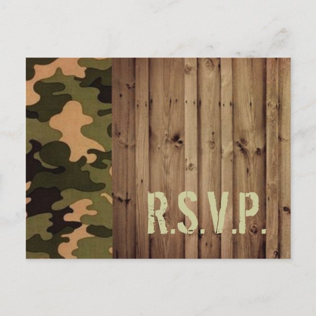 Cartão Postal De Convite madeira russa do país ocidental Camo Wedding rsvp (Frente)