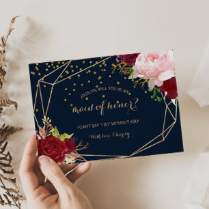 Cartão Postal De Convite Madrinha de casamento tropical geométrica Dourada