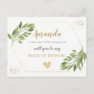 Cartão Postal De Convite Madrinha de casamento verde ou proposta BRIDESMAID